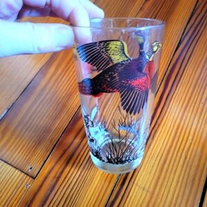 Mid century Hazel Atlas pheasant fowl collector glass with dog